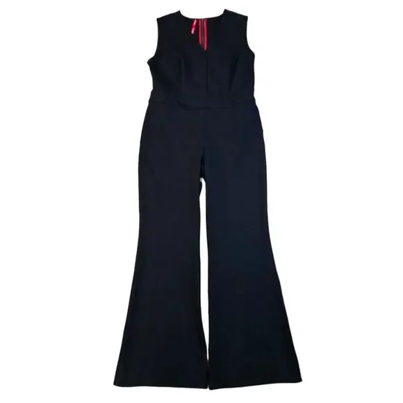 Spanx Perfect Sleeveless Jumpsuit Large Petite LP Black Stretch Ponte Knit Vneck - Picture 10 of 10